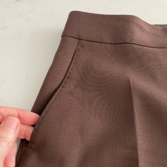 MaxMara Designer Virgin Wool Straight Leg Mid Rise Pants Neutral Med Brown Sz 4 - Picture 6 of 12